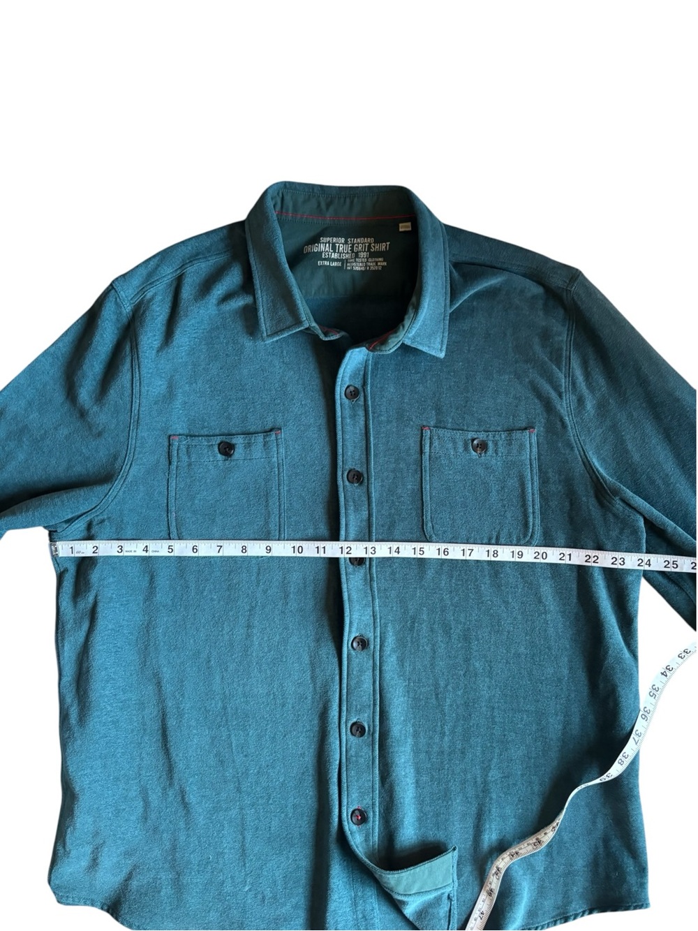 True Grit textured Cotton Teal Button Down Long Shirt Mens XL utility coastal - Picture 6 of 9